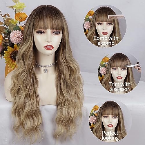 Charming Ombre Blonde Wig with Bangs - 26 Inches