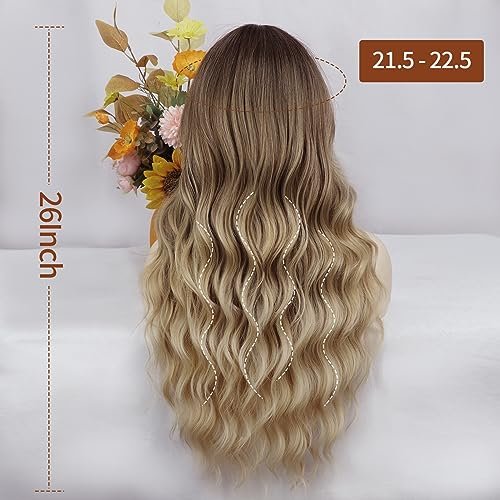 Charming Ombre Blonde Wig with Bangs - 26 Inches